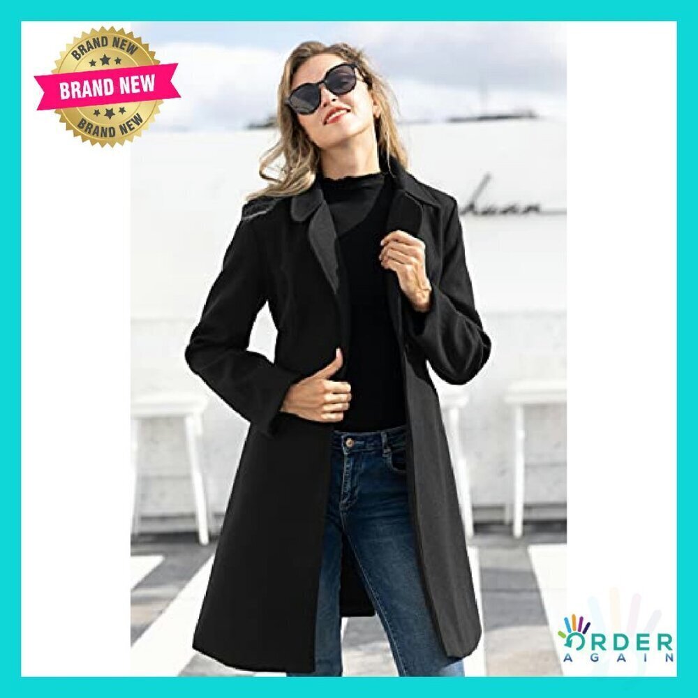 A-Line Peacoat Dress Coat Belted Notch Lapel Elegant Classic Trench - Picture 4 of 8